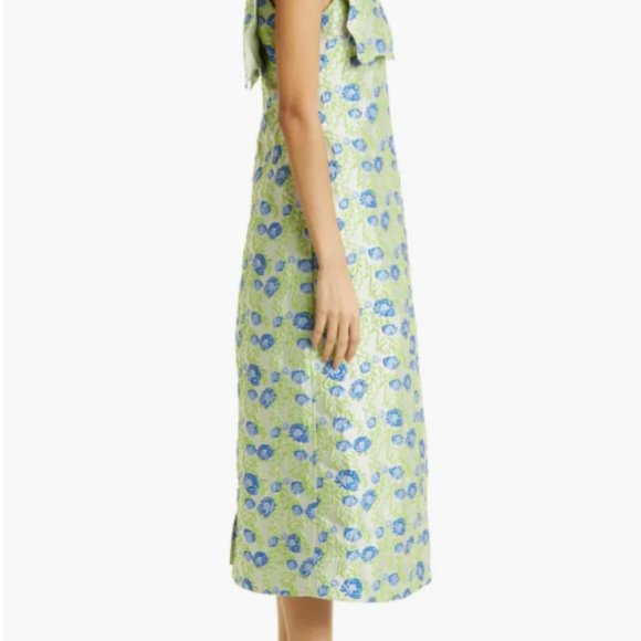GANNI FLORAL JACQUARD RECYCLED FIBER BLEND A-LINE MIDI GREEN DRESS sz 38 - Picture 6 of 8